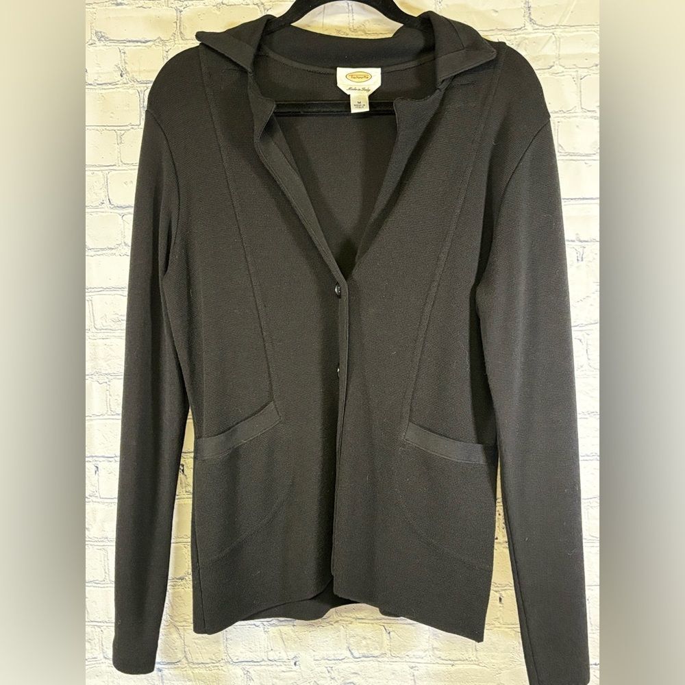 Talbots Black Cotton Blend Classic Dark Academia Knit Sweater Blazer Jacket M